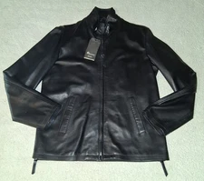 New Men's Gallotti Made In Italy Black Leather Jacket Size 48 NWT