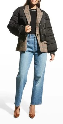 Veronica Beard Larkin Puffer Jacket Blazer Dickey Plaid Layered Coat Black  Sz