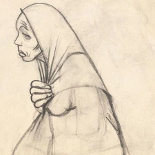 Unknown Drawing Pencil illegible signed Mrs. Misery 1930s 1940s