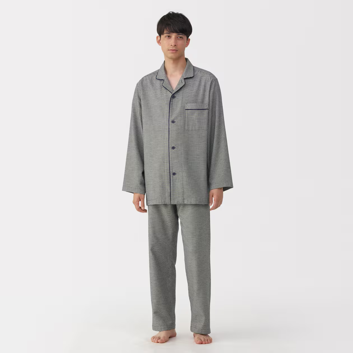MUJI Mens 100% Organic Cotton Flannel Long Sleeve Pajamas