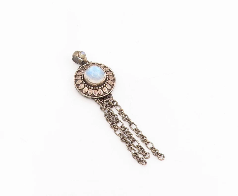925 Sterling Silver Vintage Pendant Round Cabochon Moonstone Dangle  PT25543 - Image 2 of 4