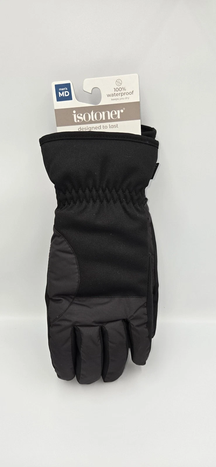 Isotoner Gloves Mens Medium Black 100% Waterproof Winter Insulated Cold Weather