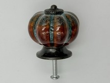 Ceramic Glazed Cabinet Handles Knobs Pulls Decorative Pumpkin Shape Set Of 7