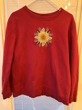 Vintage Basic Editions Maroon Sweatshirt With Sunflower Embroidery Size L