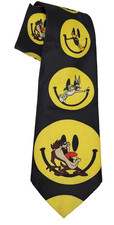 Vintage 1996 Looney Tunes Mania Tie Full Moon on Black Embossed Taz Bugs Daffy