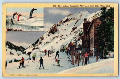 c1946 Salt Lake City Utah Vintage Postcard Lodge Romantic Alta Dual View Posted