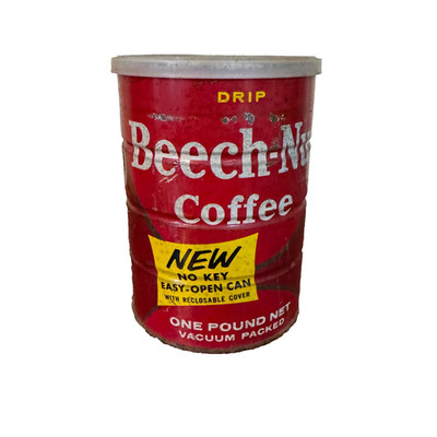 Vintage Beech-Nut Coffee Tin 1 lb Drip Grind Red Can Reclosable Lid Prop Decor