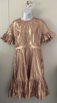 Rachel Parcell Metallic Swing Dress Rose Gold Sz Large Ruffles Party Festive EUC