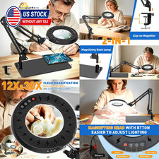 Magnifying Desk Lamp Real Glass Lens 12X 30X 4.2 Inch Light with Stand Clamp