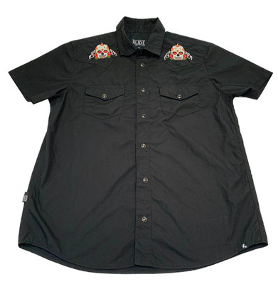 Hot Topic Shirt Mens Medium Black RUDE Adult Biker Punk Grunge Sugar Skulls