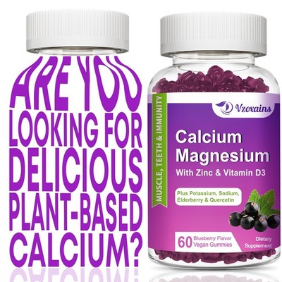 VZOXAINS Calcium Gummies 600mg, Calcium Magnesium Zinc Vitamin D3, Sugar Free