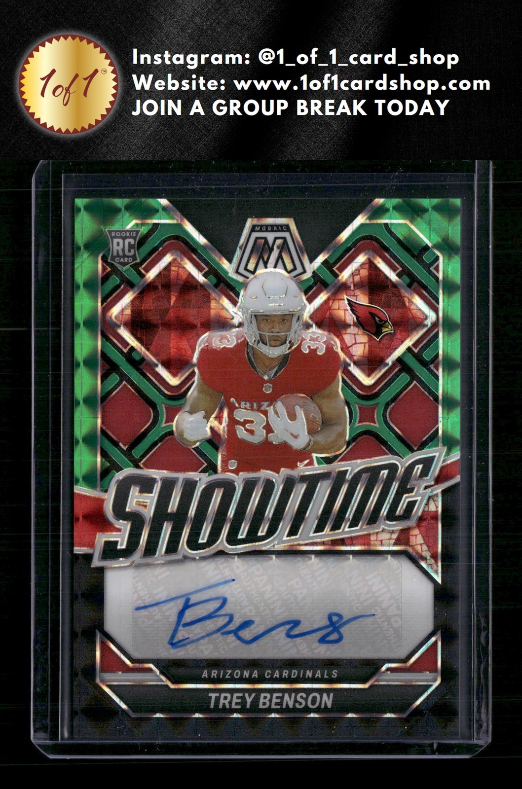 2024 Mosaic Trey Benson Showtime Auto Choice Fusion Green & Black 8/25 RC AB