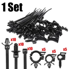 45Pcs Car Wire Routing Clips Push Mount Cable Zip Ties Self Locking Fastener Kit