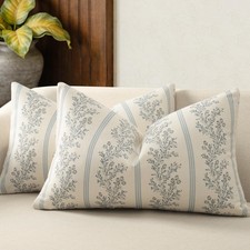 Vintage Throw Pillow Covers 12x20 Set of 2, Striped Floral Pillow Cover Botan...