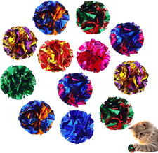 Crinkle Cat Toy Balls, 12Pcs 2.47'' Mylar Balls, Interactive Crinkle Ball, Color