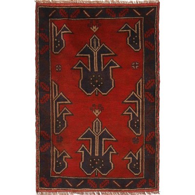 Vintage Balochi Rug Rustic Area Carpet 4.2x2.7 ft