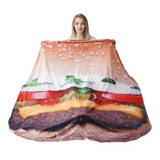 71 Inch Hamburger Blanket Adult Size, for Women, Teens, Funny Food Blankets T...