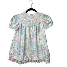 VTG Bonnie Jean Little Girls SZ 5 80s 90s Dress Floral Collar Lace Cottagecore