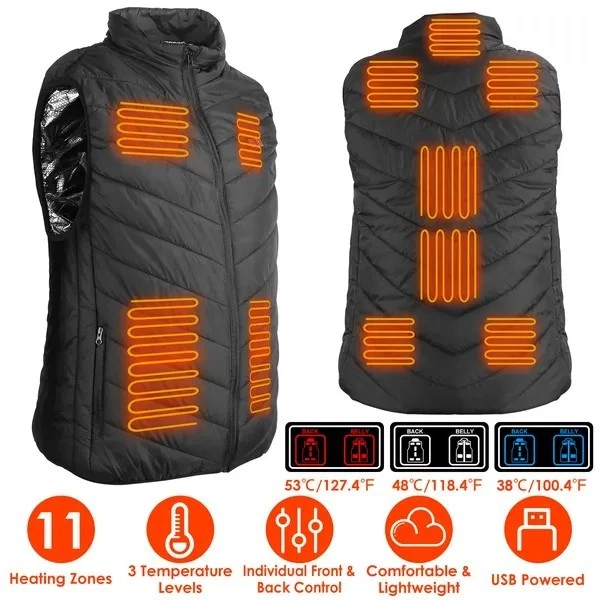 Heated Vest Electric USB Jacket Men Women Heating Coat Thermal Body Warmer Wear