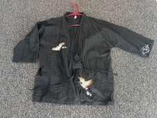 Black Embroidered Crane Kimono Style Wrap Jacket