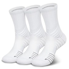 Compression Running Socks for men, Coolmax Anti-Blister X-Large White 3 Pairs