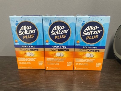 3X Alka-Seltzer Plus Cold & Flu Fizzy Chews Orange, 4 tablets, EXP. 7/26