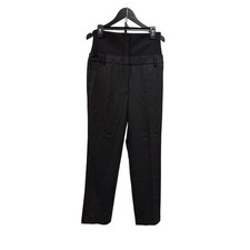 Tibi 745 Women's Black Tropical Wool Straight Leg Ribbed Corset Waist Trouser 8