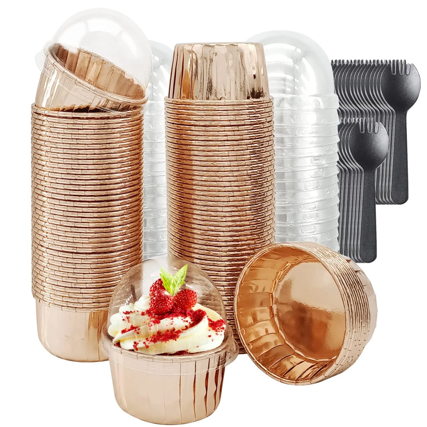 100 Pack Foil Cupcake Liners with Lids Cupcake Baking Cups for Wedding