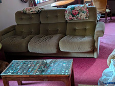 Green Velvet 1960s Sofa Button-Tufted Back Pad Arms 4 Seater 215cm