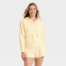 Women's Lace Up Hoodie Pullover Sweatshirt - Universal Thread Yellow M