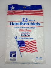 Vintage Men's Handkerchiefs 12 Pack 100 Natural Cotton White Paris 16" Made USA