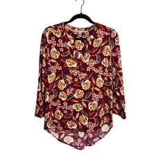 Daniel Rainn Tunic Top Womens Size S Burgundy Floral 3/4 Sleeve Lightweight NEW