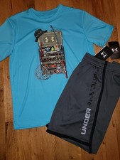 Under Armour Boys Fish Tackle Box Shirt Short Set YMD YLG NEW