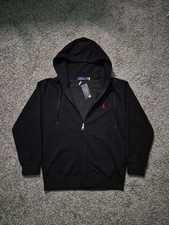 Polo Ralph Lauren Men's Black Full-Zip Hooded Logo Cotton Knit Hoodie M
