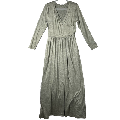 #ad Reborn J Maxi Dress Women Size X Lg Olive Green Pockets Long Sleeve Stretch USA $20.56