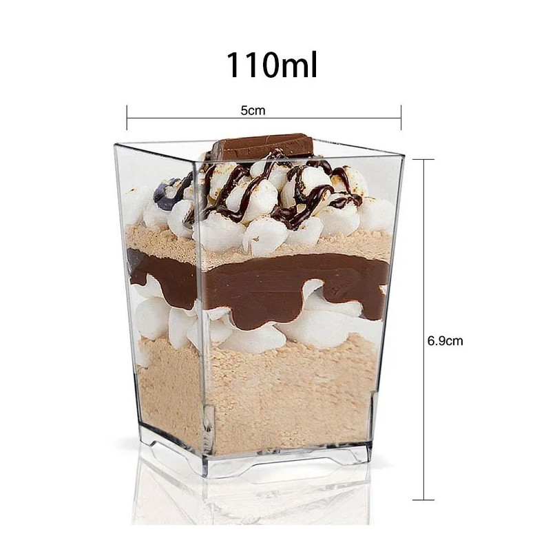 20Pcs Disposable Plastic Mousse Cups Ladder Shape Dessert Pudding Cups