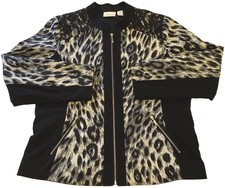 Chico's Black White Leopard Animal Print Jacket NWOT Lace Shoulders Sz Large