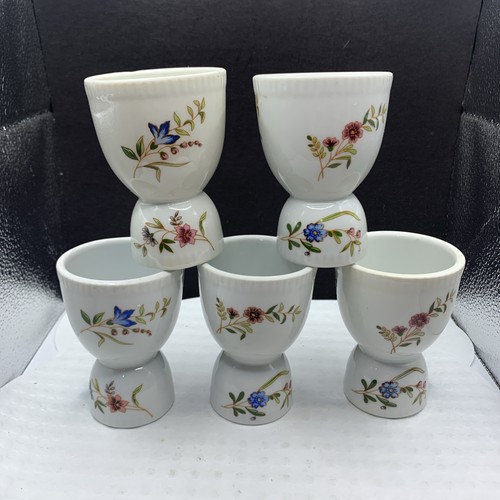 Lot Of 5 Cordon Bleu Porcelain Floral Painted Egg Cups Made In France
