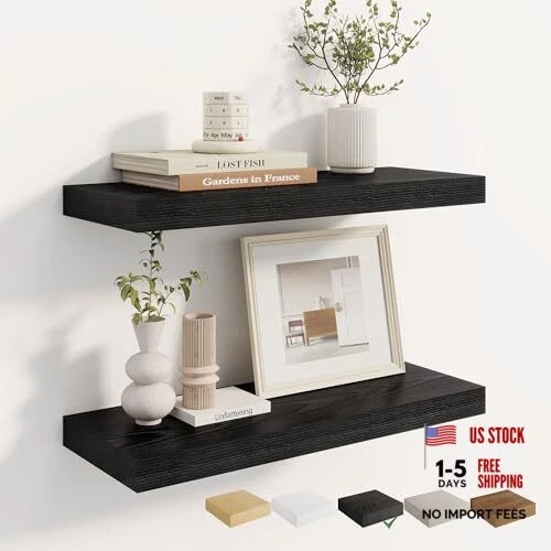 24 Inches Floating Shelves for Wall, 8" Deep Long 24"W x 8"D - 2P Black