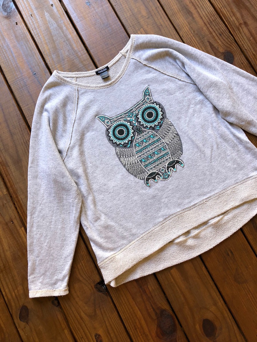 カレン KandyKiss women's 22/24 gray owl print long sleeve boat neck