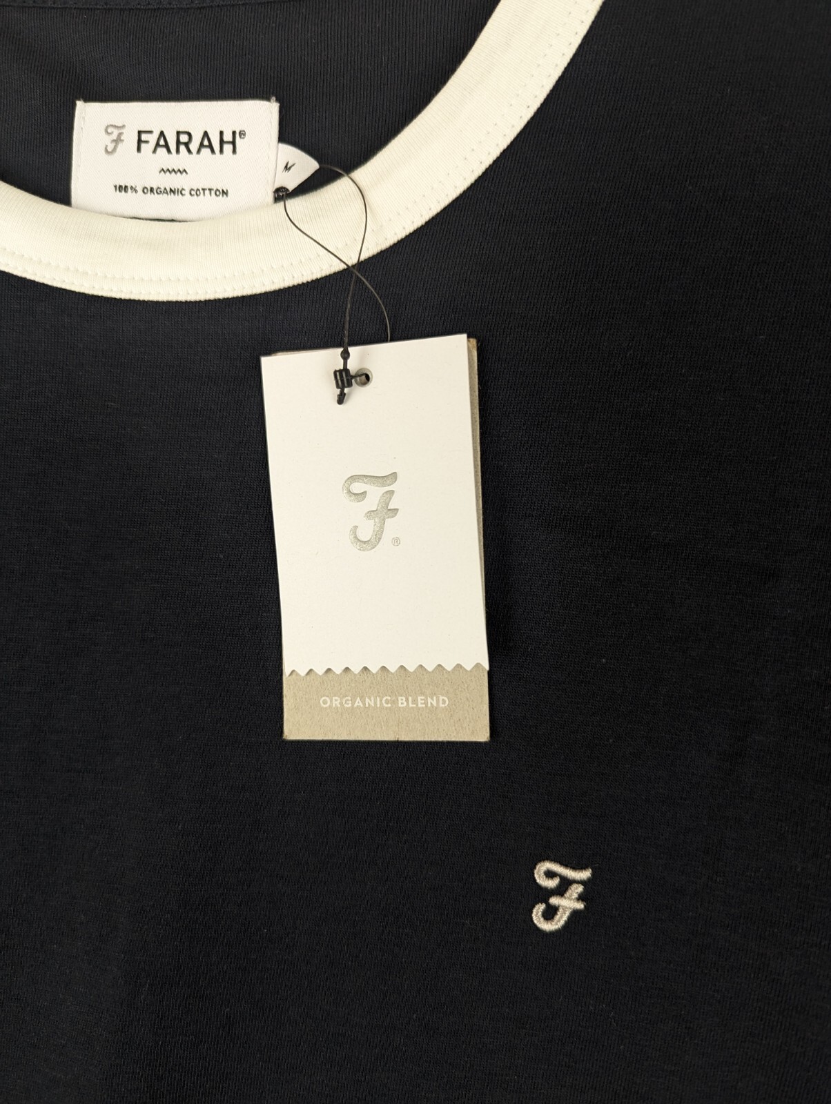 Farah Cawood Regular Fit Organic Cotton Ringer T Shirt - Navy Medium M RRP £35 image 5