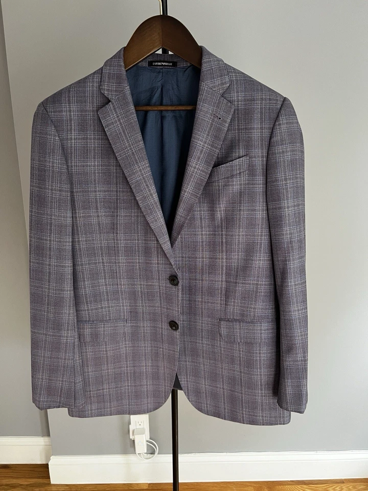Emporio Armani G-Line Super 130s Sport Coat 44R Grey And Blue Check - Image 2 of 4