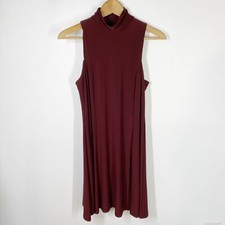 Lauren Ralph Lauren Womans Burgundy Sleeveless Mock Meck Dress Swing Fit 4 S9