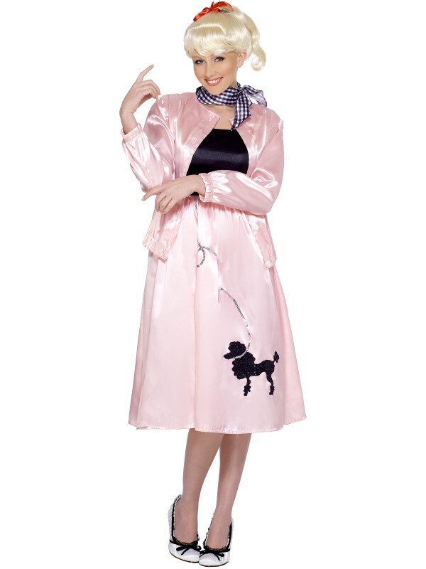 Ladies 1950s Official Licensed Grease Pink Poodle Fancy Dress Costume