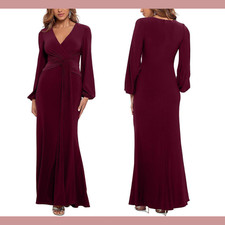 NWD 209 Betsy  Adam  4  Jersey V-Neck Long Sleeve Evening Gown Q970