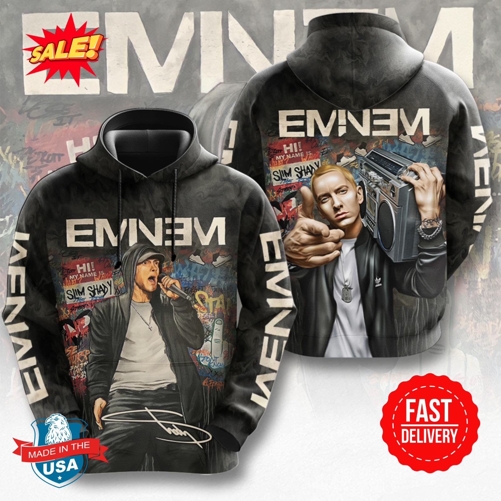 Eminem 3D Printed Hoodies for Men - Sizes S to 5XL Available