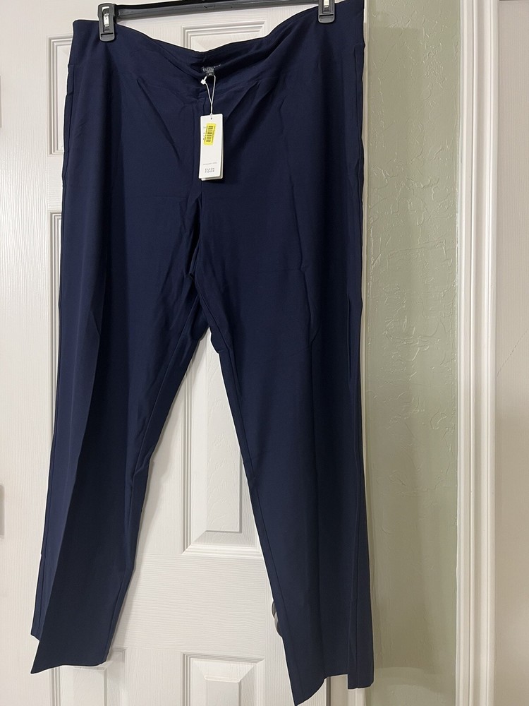 Eileen Fisher Midnight Washable Stretch Crepe Slim Ankle Pants with Wide Band  