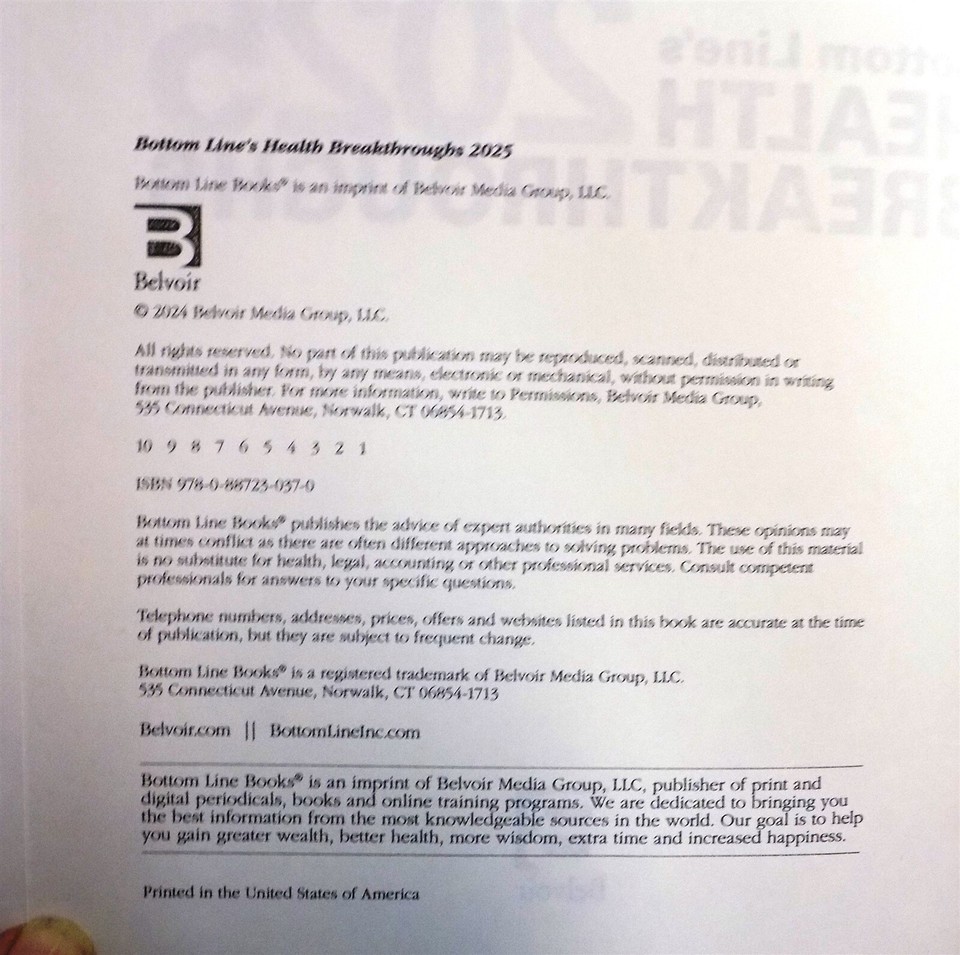 Bottom Line's Health Breakthroughs 2025! New Hardback Book! Never Used