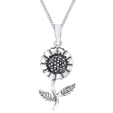Flower Spring Sunflower Pendant Necklace 14K White Gold Plated 925 Silver