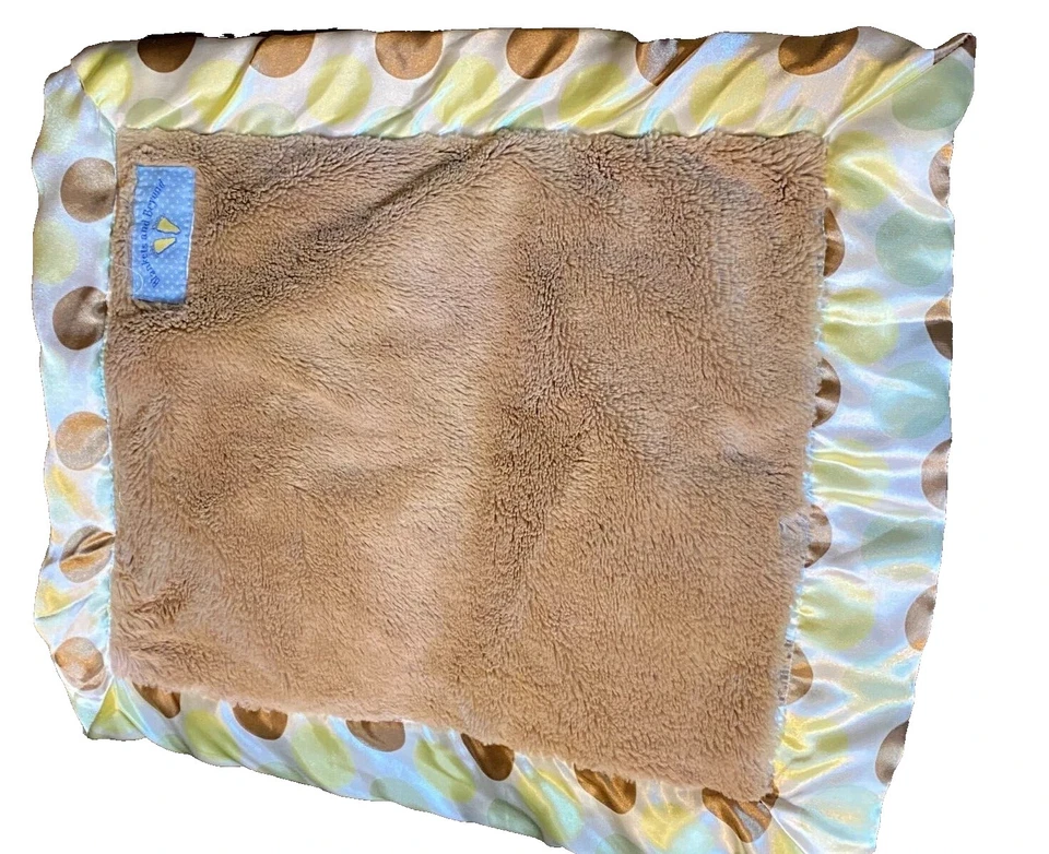 M3 !WOW! BLANKETS & BEYOND Brown Green Plush Faux Fur Satin DOT Security Blanket - Image 3 of 4